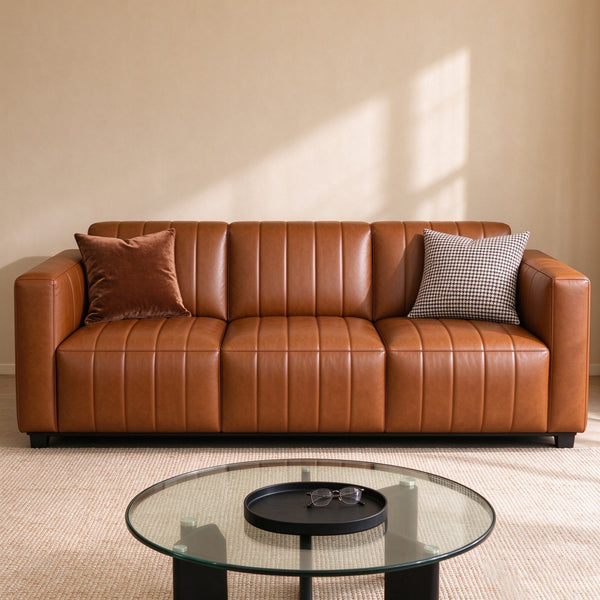 Cooper Channel-Tufted Leather Sofa