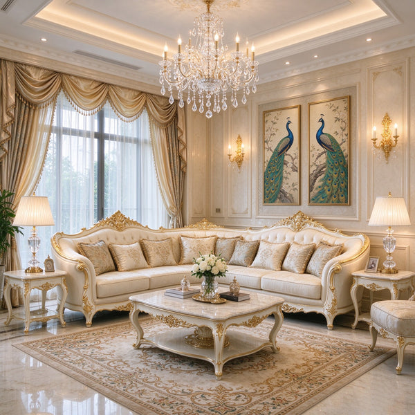 Royal Carved Leather Corner Sofa